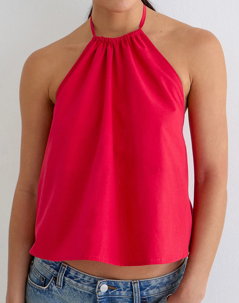 Aure-Halter-Top aus Popeline in Scharlachrot