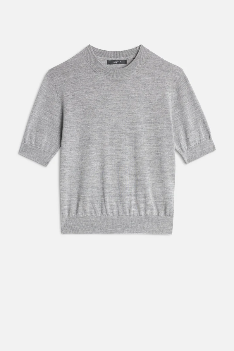 Wool Short Sleeve Sweater in Slate