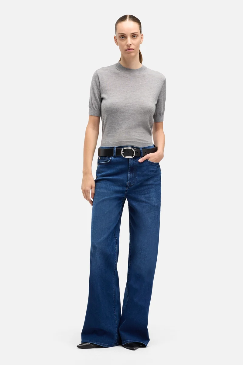 Wool Short Sleeve Sweater in Slate