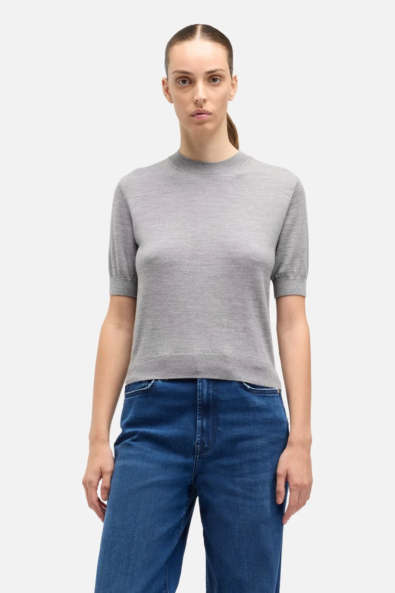 Wool Short Sleeve Sweater in Slate