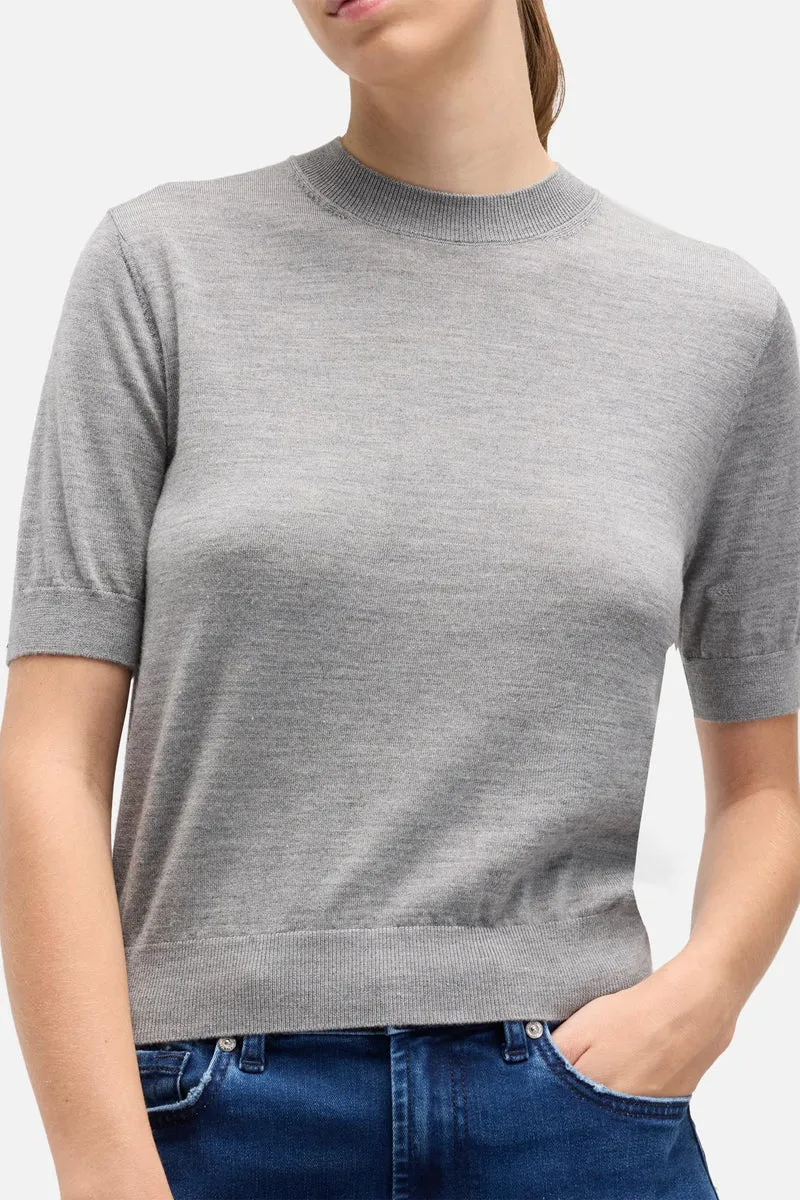 Wool Short Sleeve Sweater in Slate