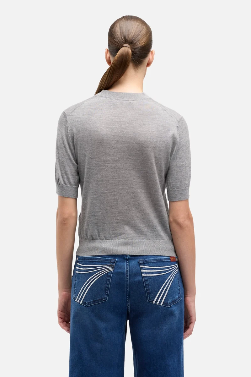 Wool Short Sleeve Sweater in Slate
