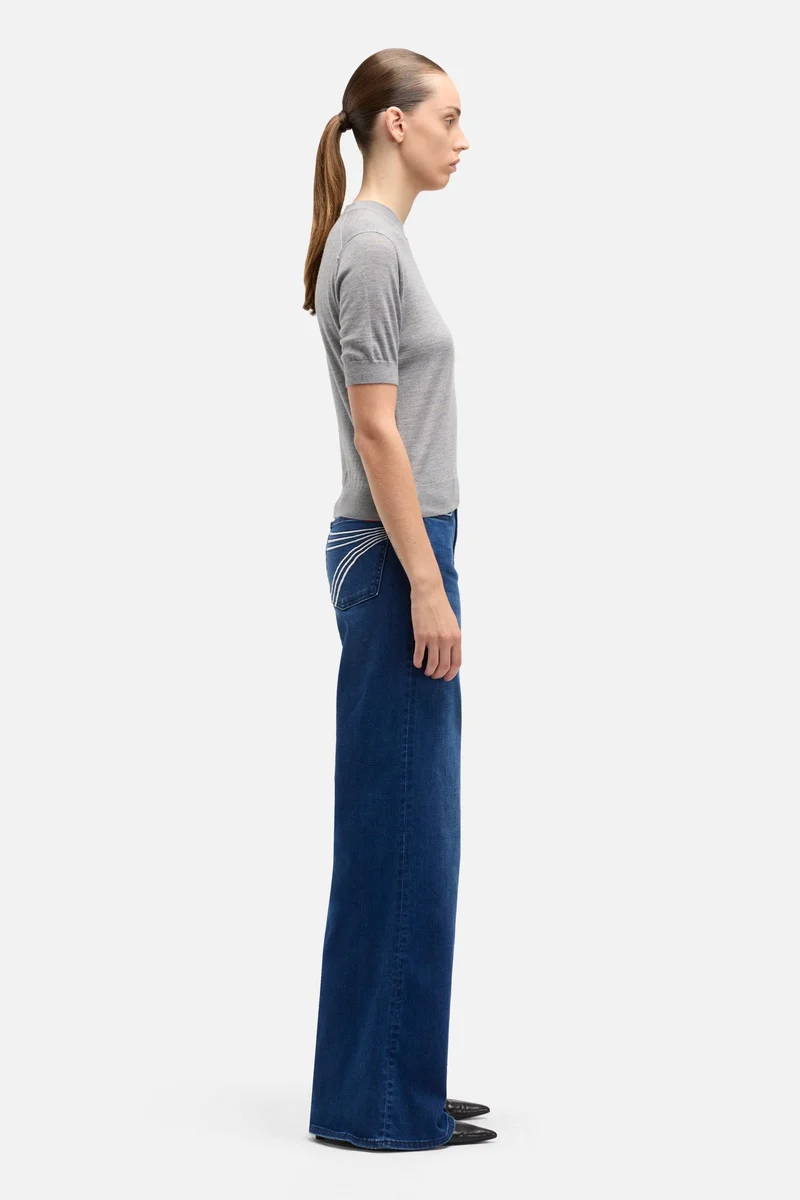 Wool Short Sleeve Sweater in Slate
