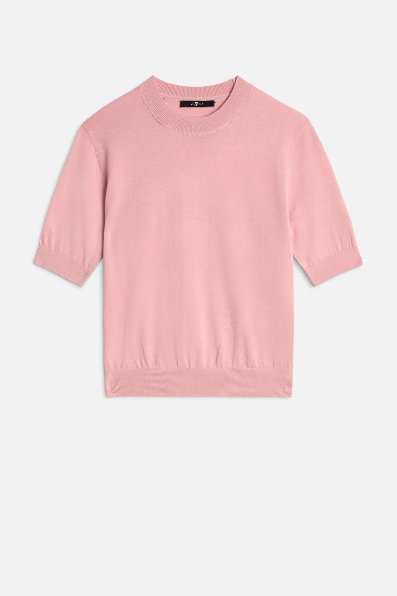 Wool Short Sleeve Sweater in Pink