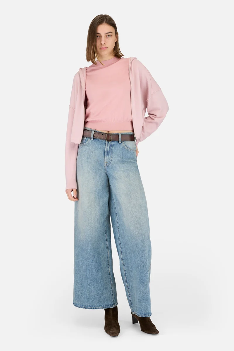 Wool Short Sleeve Sweater in Pink