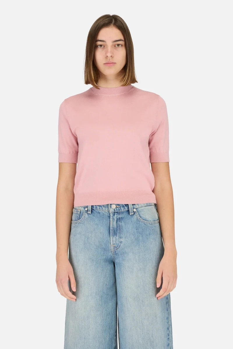 Wool Short Sleeve Sweater in Pink
