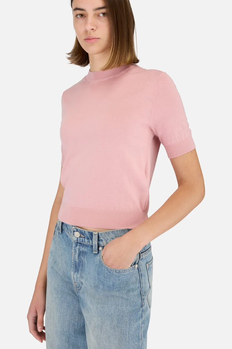 Wool Short Sleeve Sweater in Pink