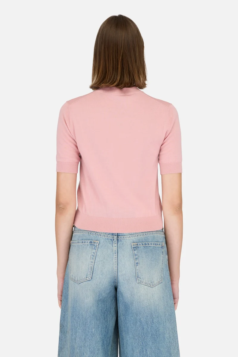 Wool Short Sleeve Sweater in Pink