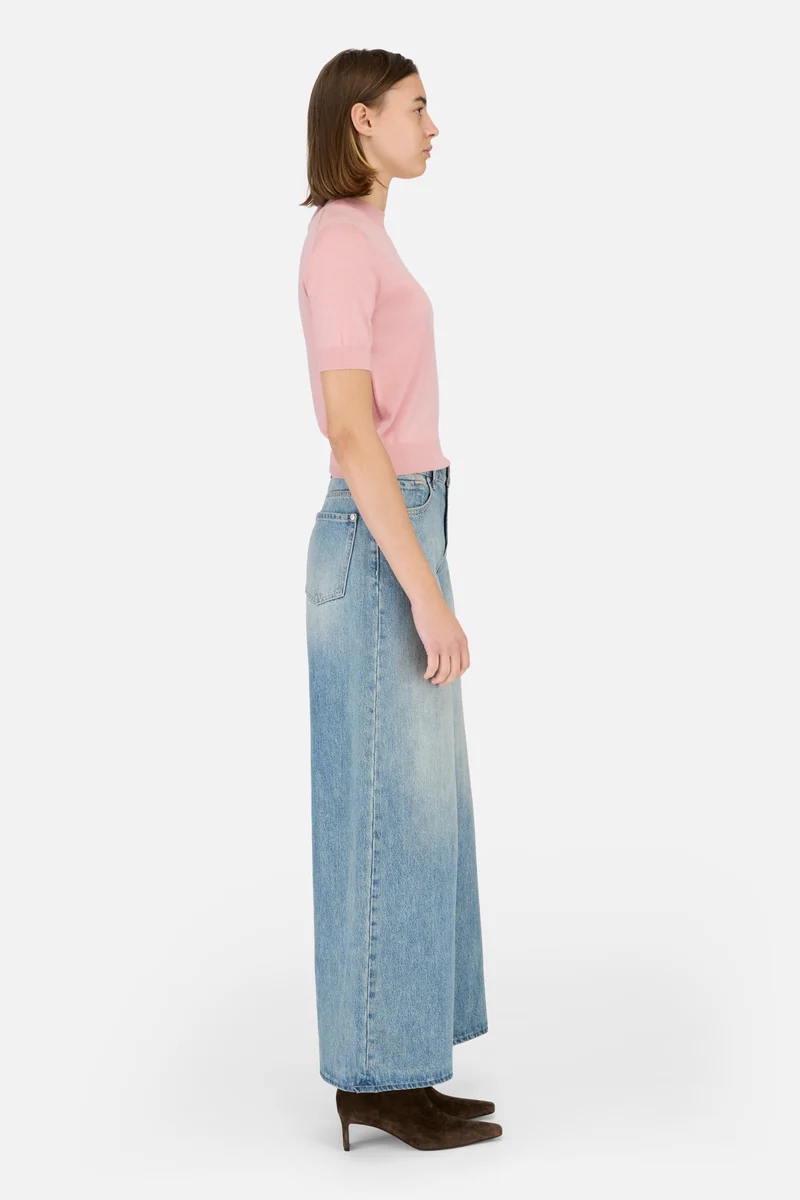 Wool Short Sleeve Sweater in Pink