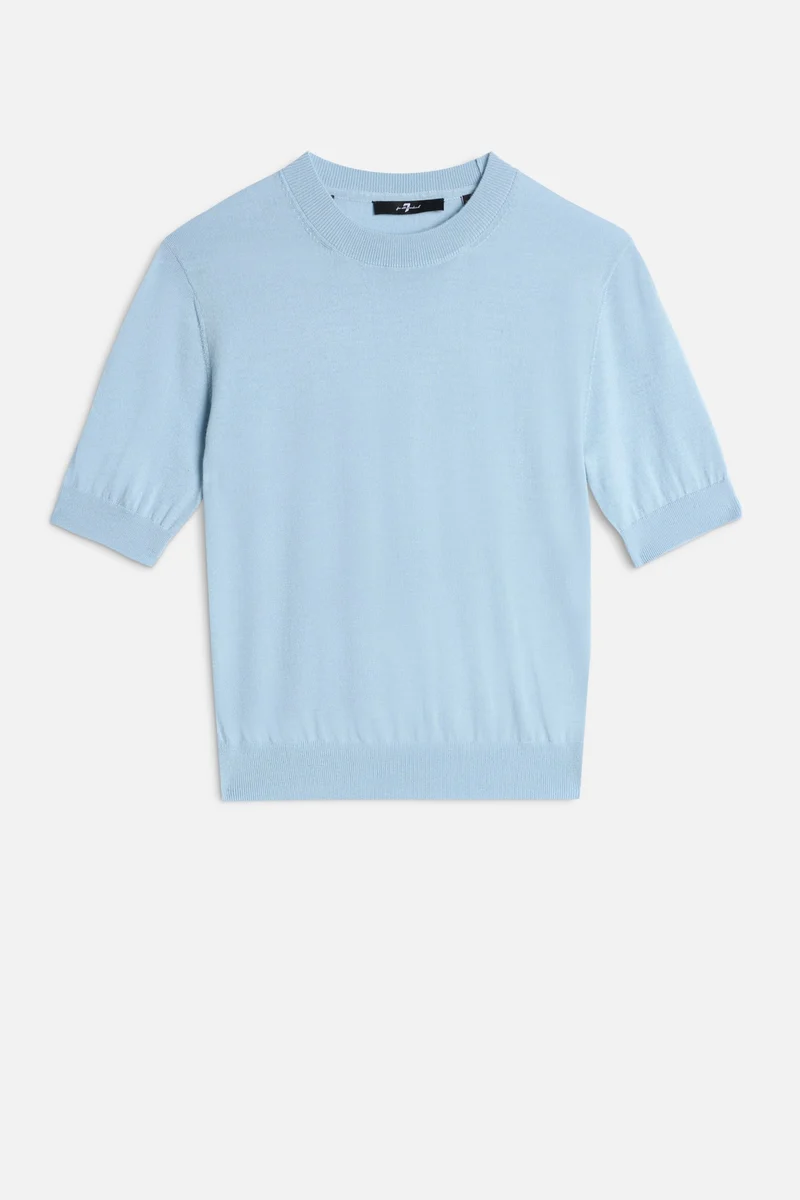 Wool Short Sleeve Sweater in Cielo