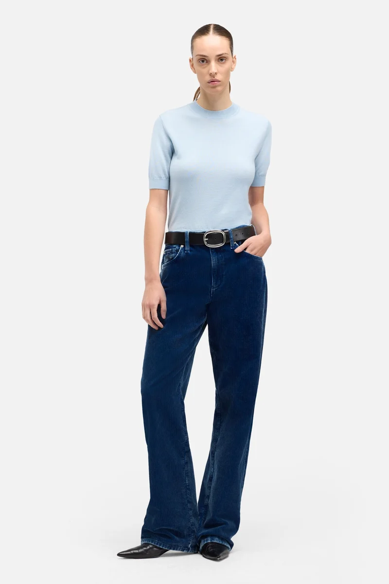 Wool Short Sleeve Sweater in Cielo