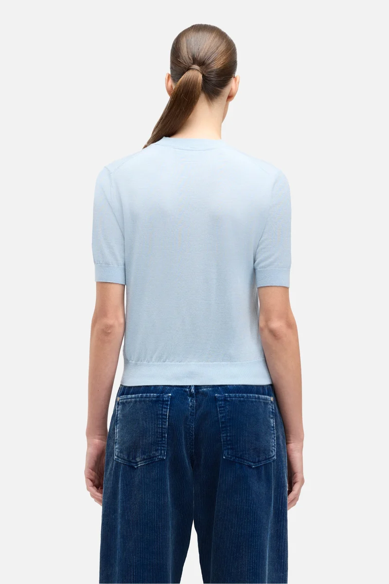 Wool Short Sleeve Sweater in Cielo