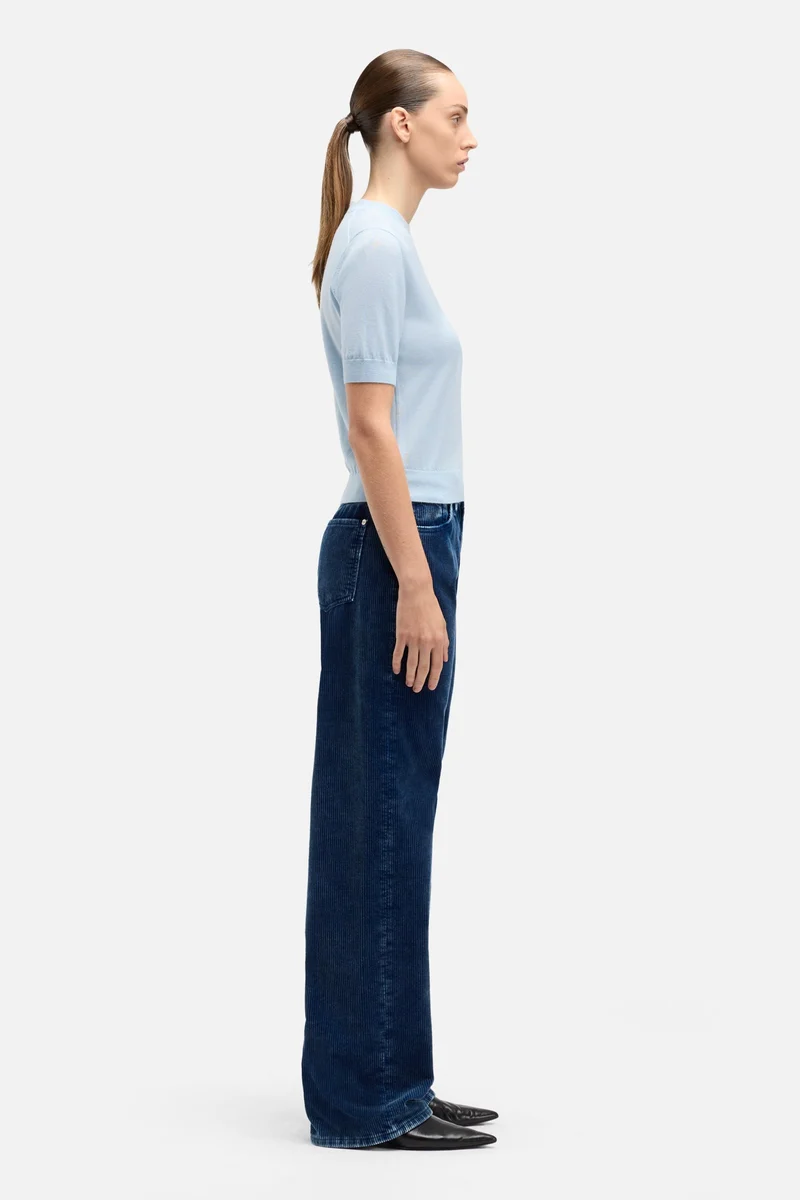 Wool Short Sleeve Sweater in Cielo