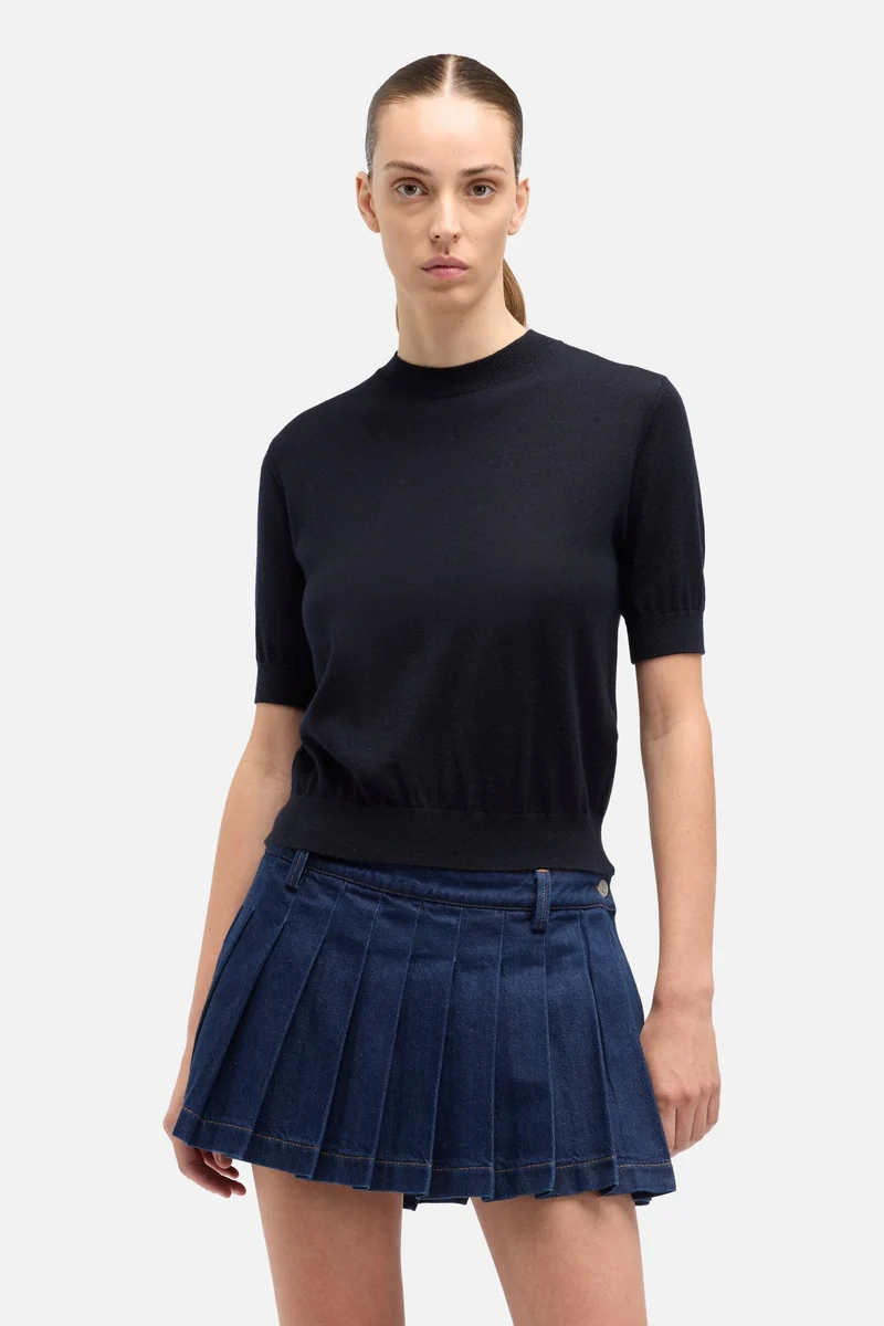 Wool Short Sleeve Sweater in Black