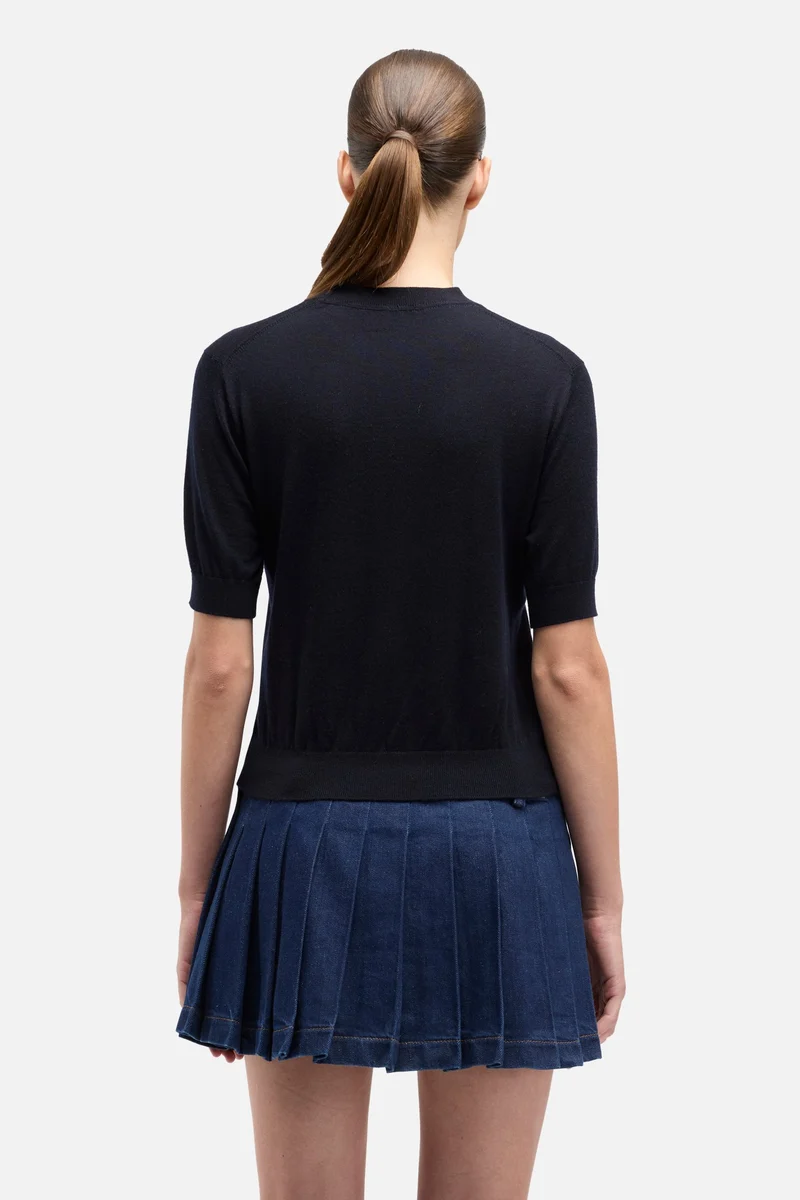 Wool Short Sleeve Sweater in Black