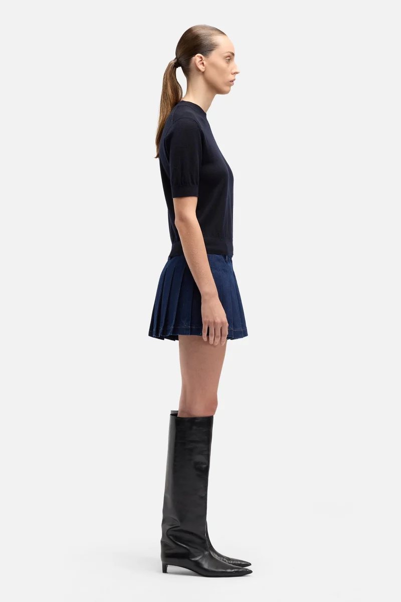 Wool Short Sleeve Sweater in Black