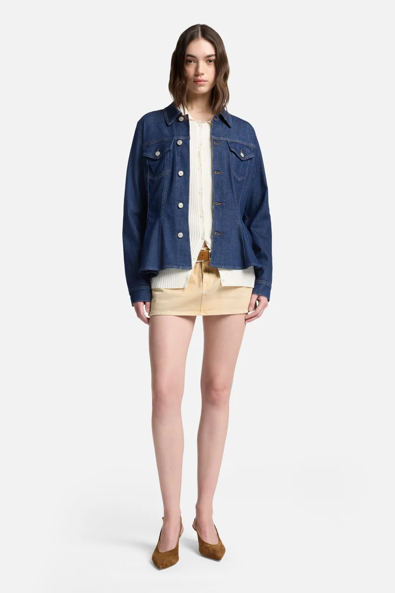 Weightless Denim Flounce Trucker Jacket in Halona