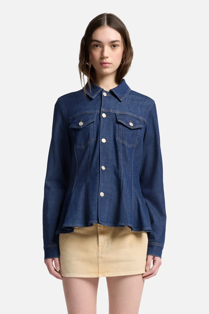 Weightless Denim Flounce Trucker Jacket in Halona
