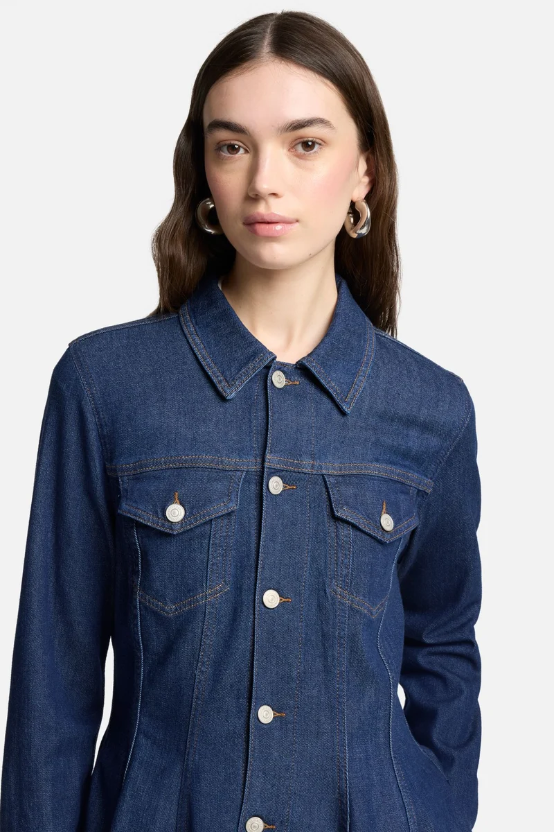 Weightless Denim Flounce Trucker Jacket in Halona