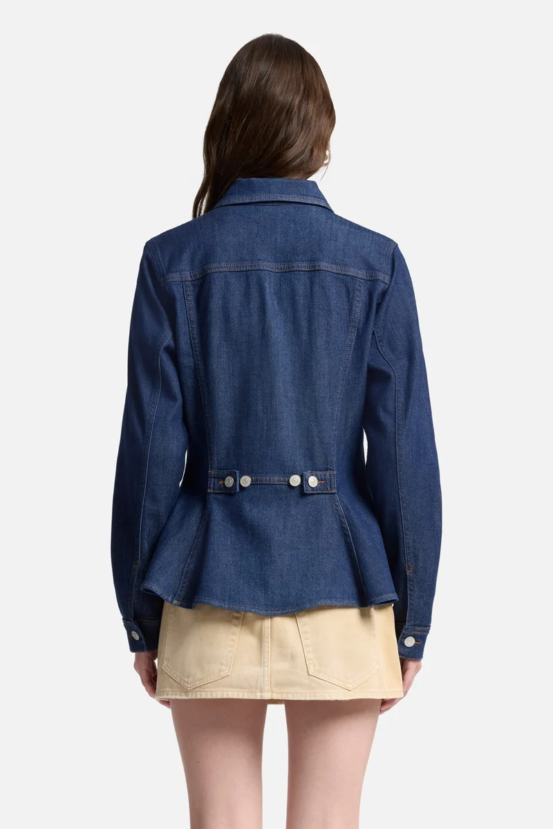 Weightless Denim Flounce Trucker Jacket in Halona