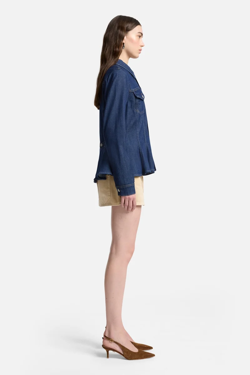 Weightless Denim Flounce Trucker Jacket in Halona