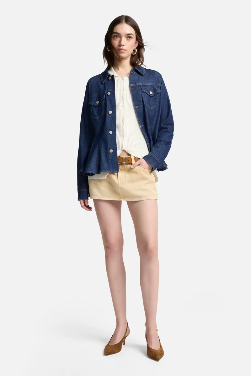 Weightless Denim Flounce Trucker Jacket in Halona
