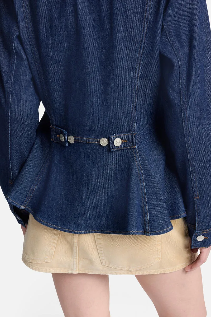 Weightless Denim Flounce Trucker Jacket in Halona