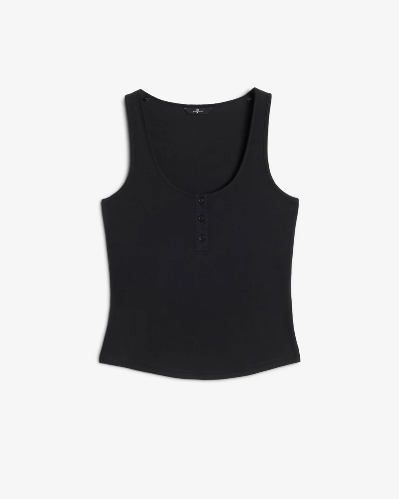 Ribbed Henley Tank in Black