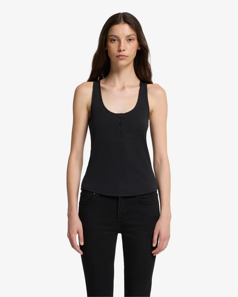 Ribbed Henley Tank in Black