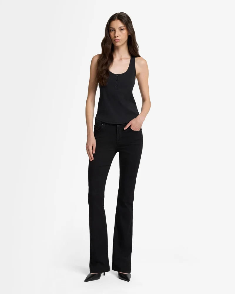 Ribbed Henley Tank in Black