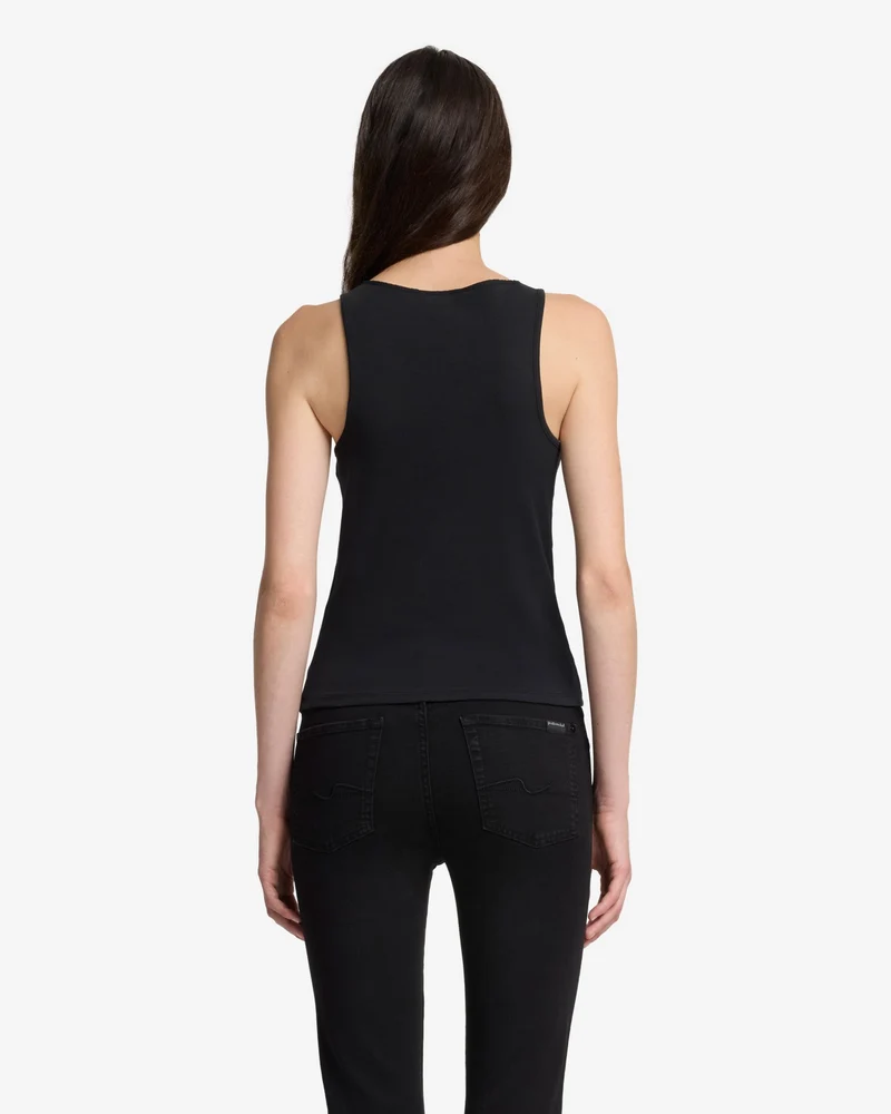 Ribbed Henley Tank in Black