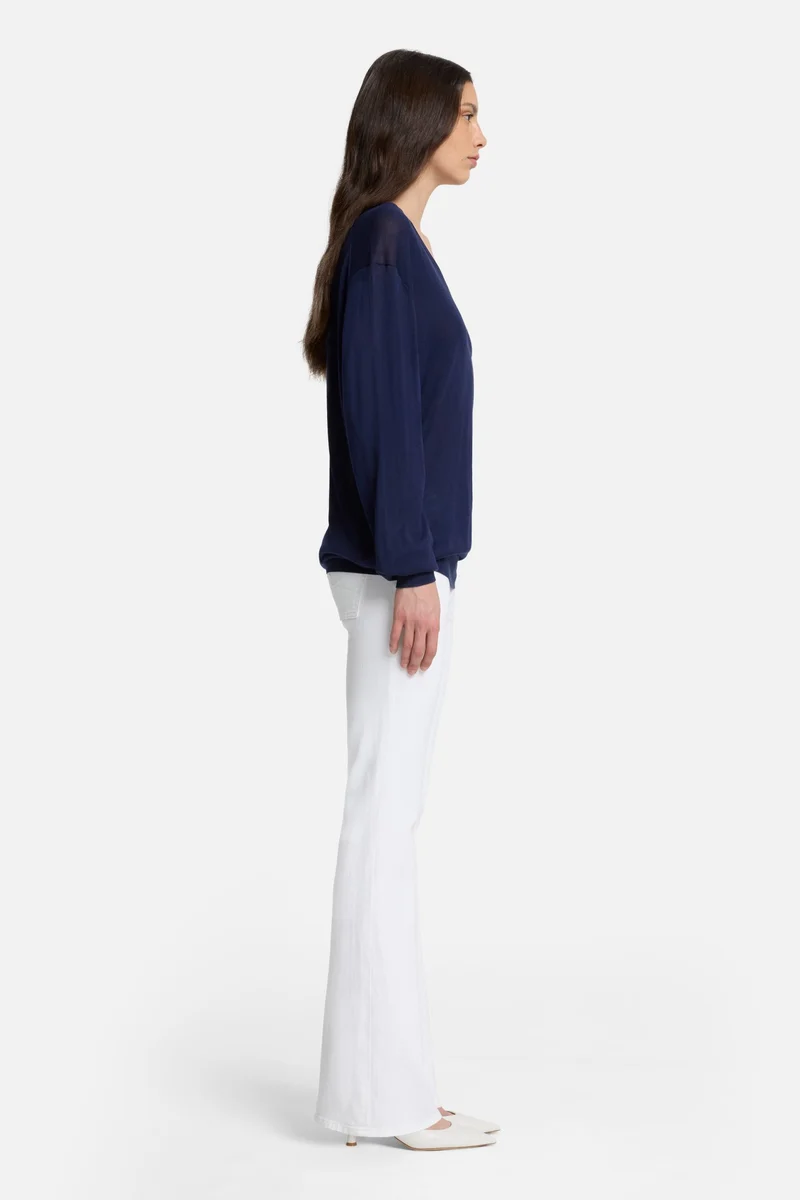 Silk Blend V-Neck Pullover in Navy