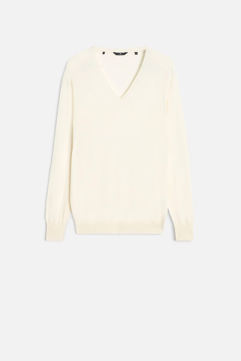 Silk Blend V-Neck Pullover in Ivory