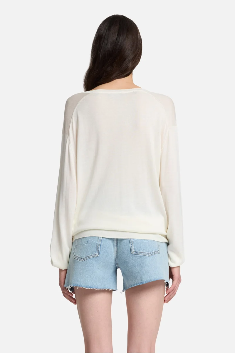 Silk Blend V-Neck Pullover in Ivory