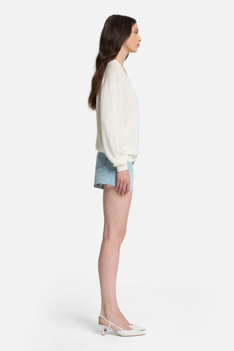Silk Blend V-Neck Pullover in Ivory