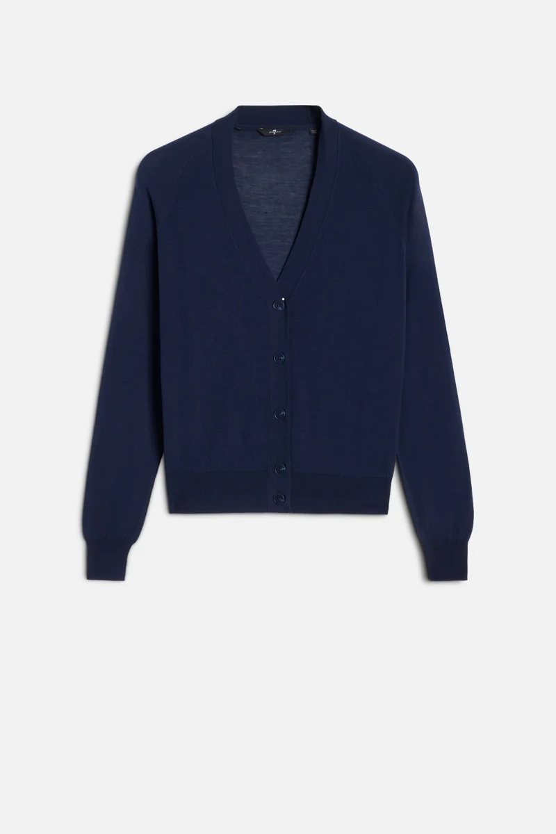Silk Blend V-Neck Cardigan in Navy