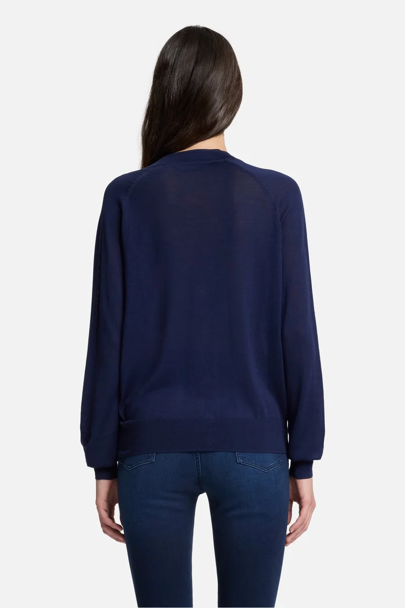 Silk Blend V-Neck Cardigan in Navy