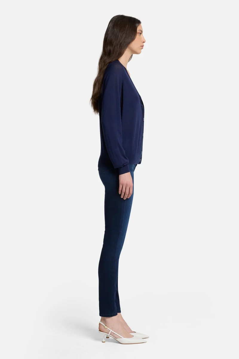 Silk Blend V-Neck Cardigan in Navy