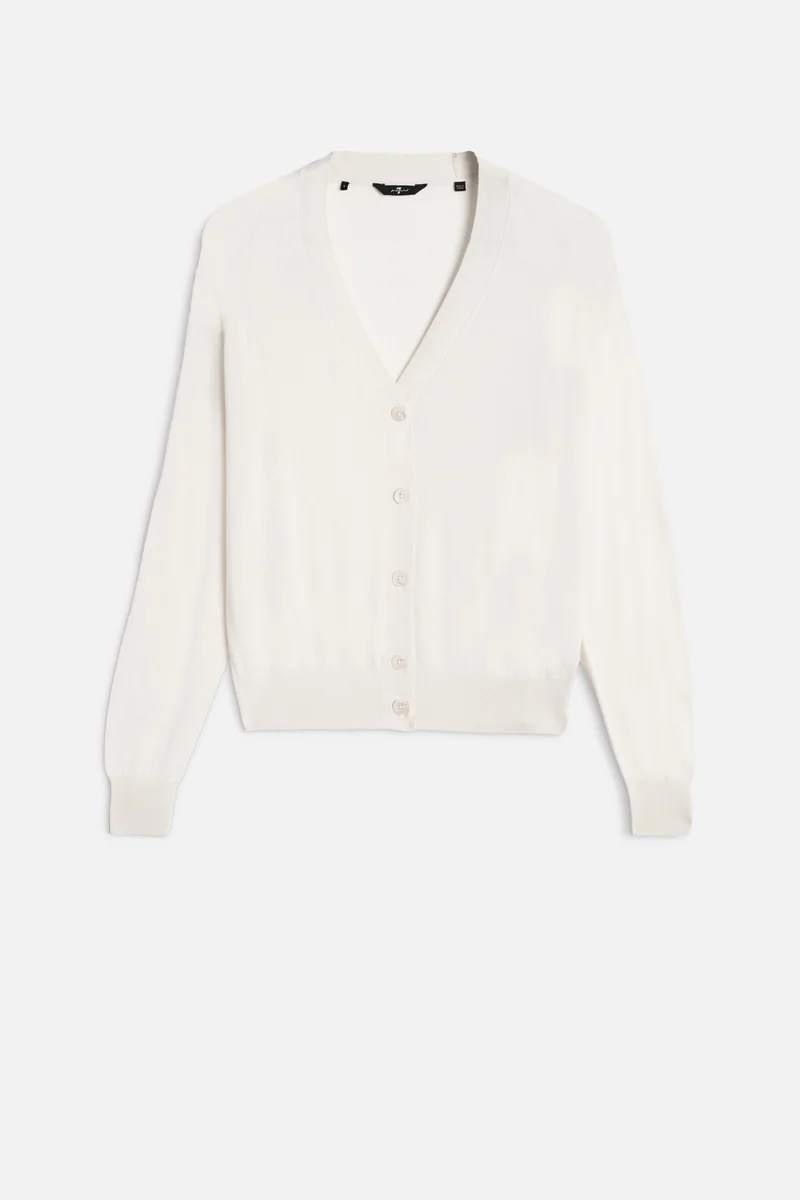 Silk Blend V-Neck Cardigan in Ivory