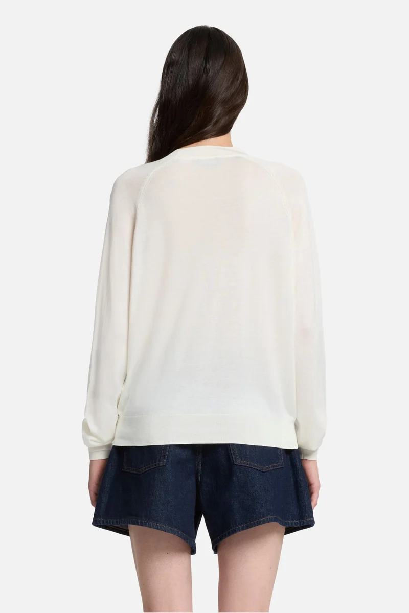 Silk Blend V-Neck Cardigan in Ivory