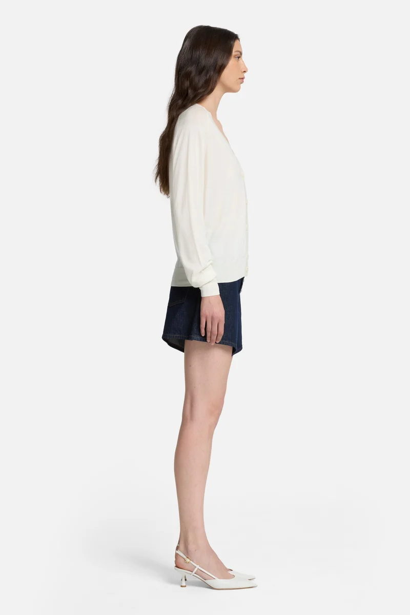 Silk Blend V-Neck Cardigan in Ivory