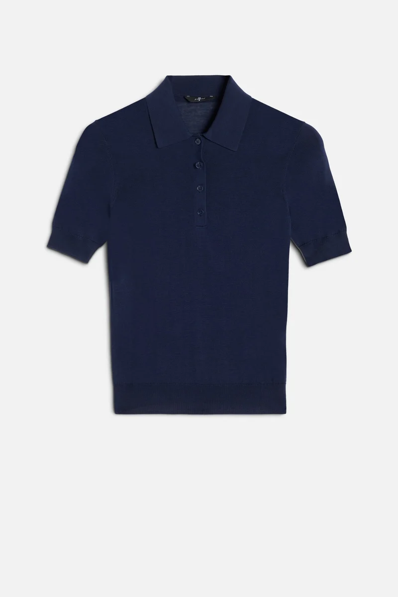Silk Blend Polo in Navy