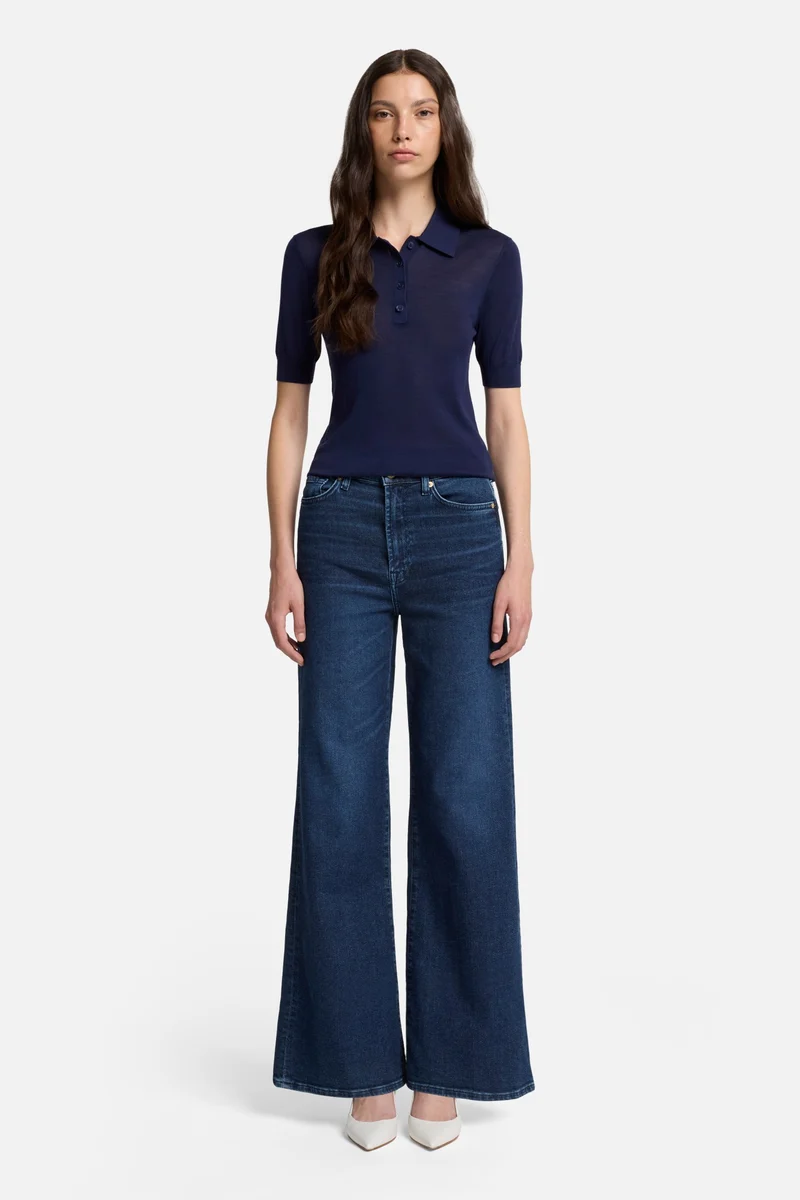 Silk Blend Polo in Navy