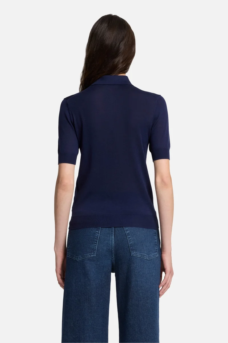 Silk Blend Polo in Navy