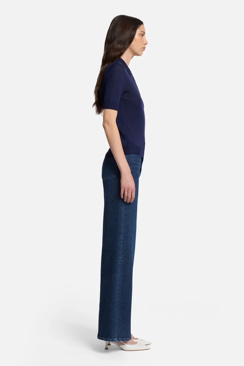 Silk Blend Polo in Navy