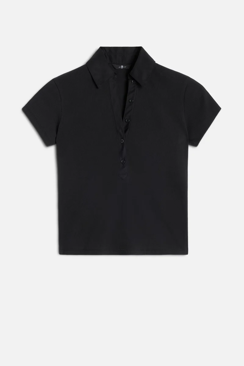 Ribbed Henley Polo in Black