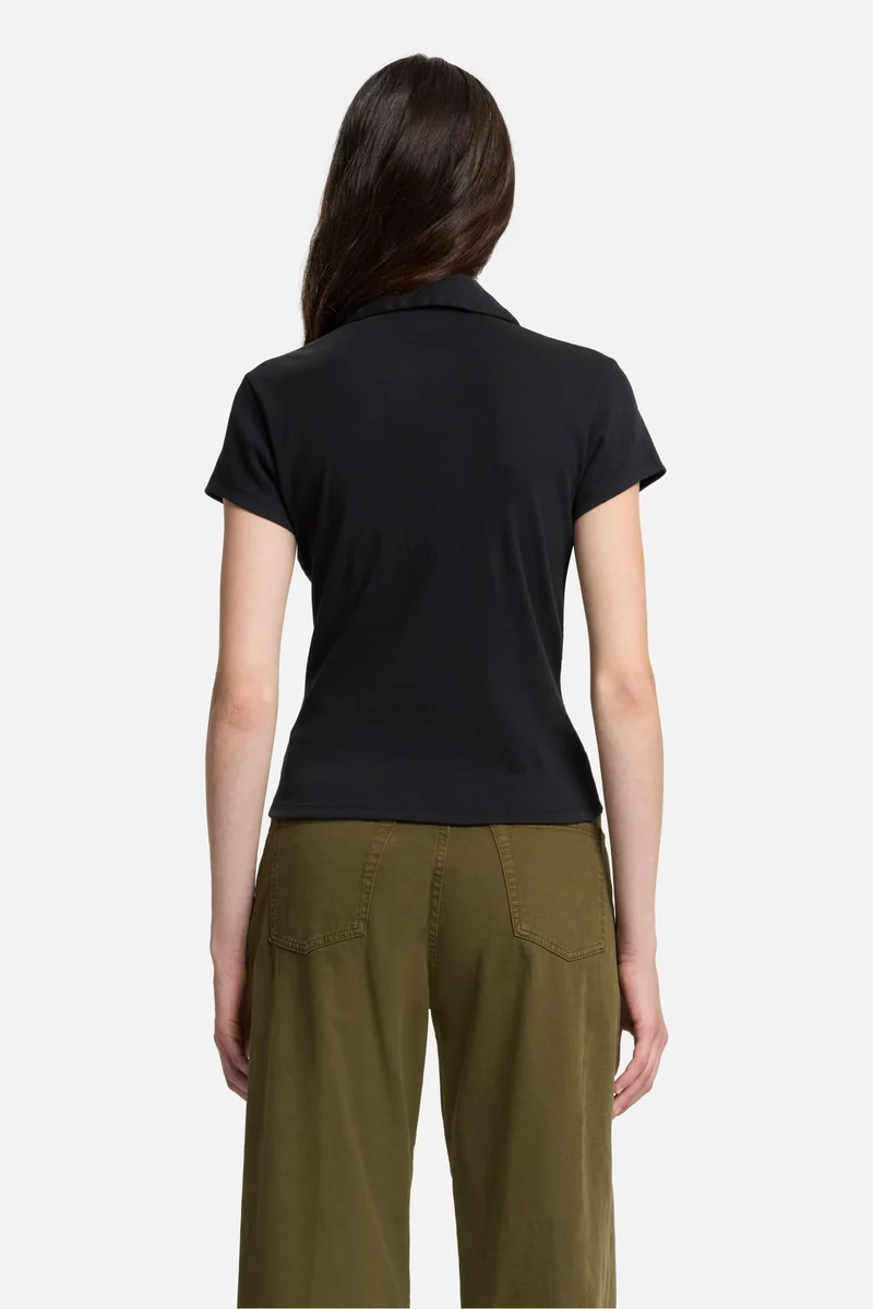 Ribbed Henley Polo in Black