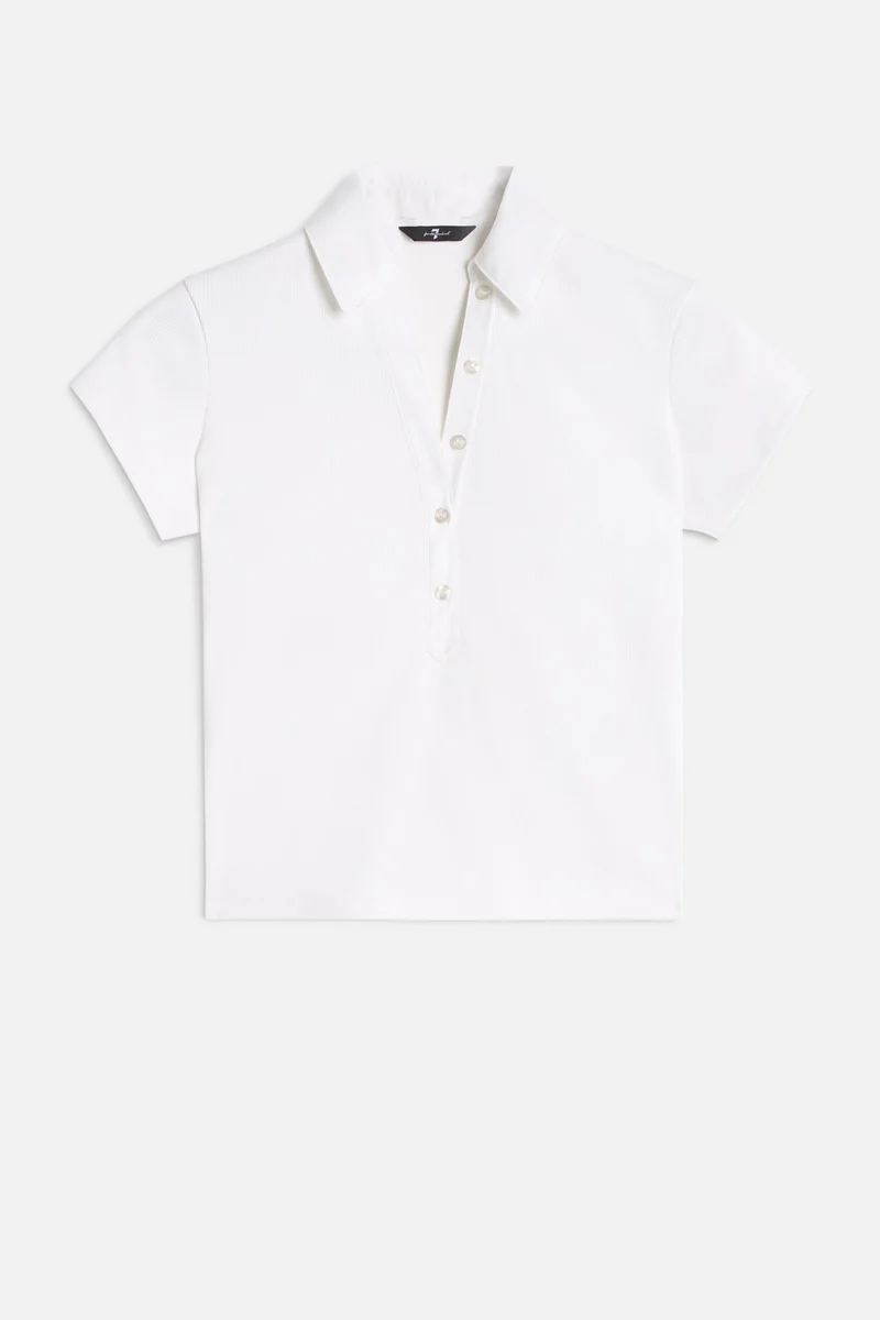 Ribbed Henley Polo in Optical White