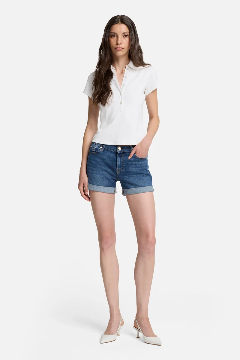 Ribbed Henley Polo in Optical White