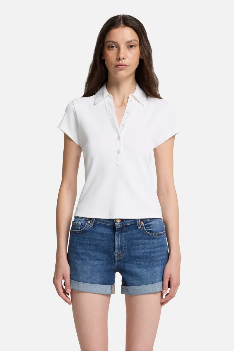 Ribbed Henley Polo in Optical White